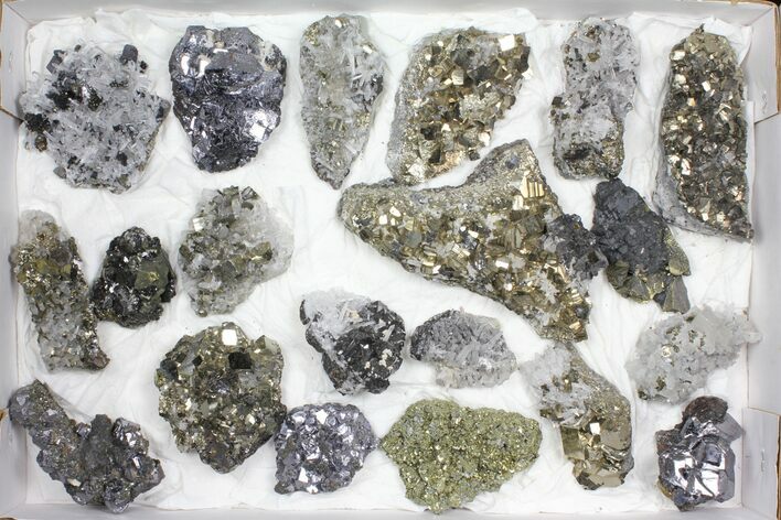 Wholesale Flat - Pyrite, Galena, Quartz, Clusters (Peru) - Pieces #97063